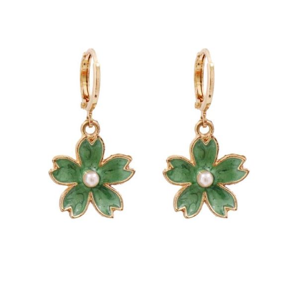 

hoop & huggie 2021 trendy jewelry gold small earrings green flower for women girls cute romantic, Golden;silver