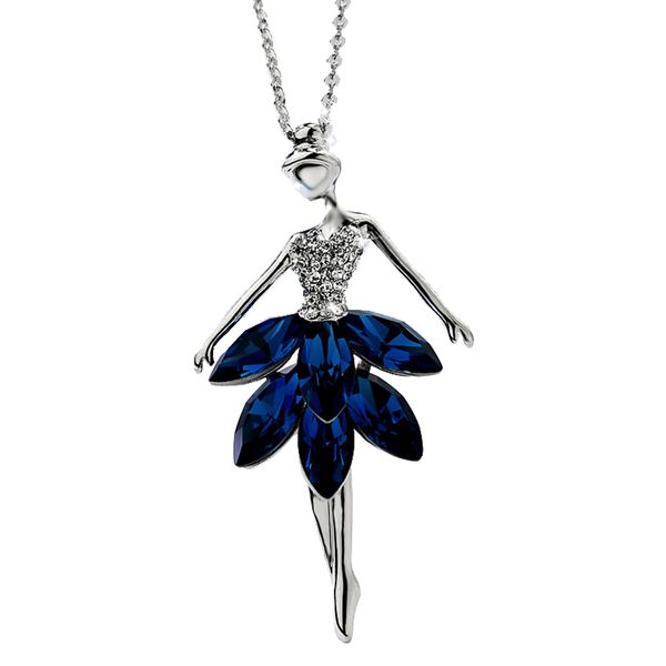 

women flower long adjustable chain pendant sweater necklace(ballet girl, Silver