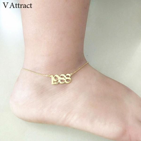 

foot jewelry silver gold filled custom old english number anklet bracelet personalized special dates cavigliera birthday gift, Red;blue