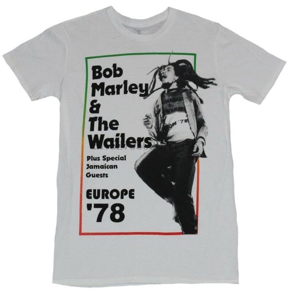 

bob marley & the wailers mens t-shirt - europe 78 b & w bob in box image