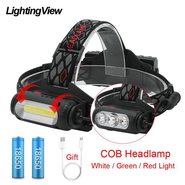 

headlamps 360 degree rotation 20000lm cob headlight 8 light mode led headlamp torch lanterna head for camping search