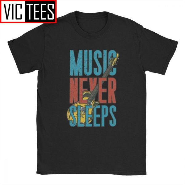 

vintage distressed ink music never sleeps for all musicians guitar players men t shirts lover tees short sleeve t-shirt cotton