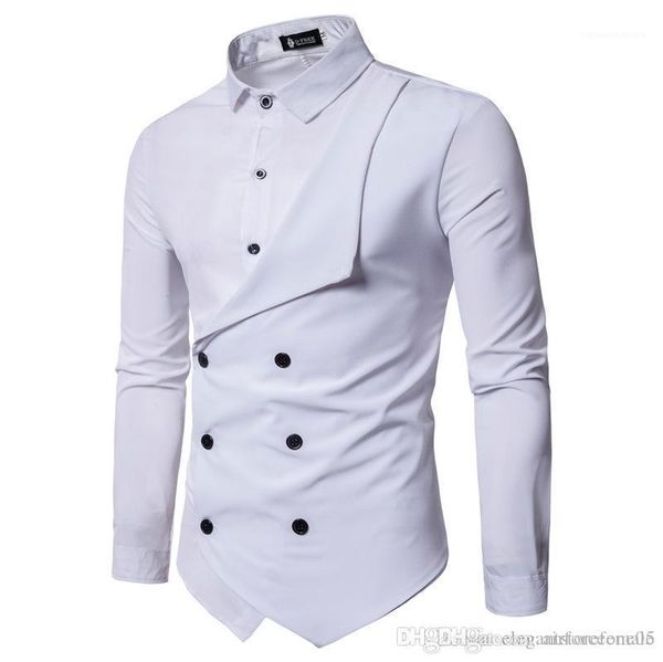 

shirts fashion stylish mens fake 2pcs shirts double breasted designer casual, White;black