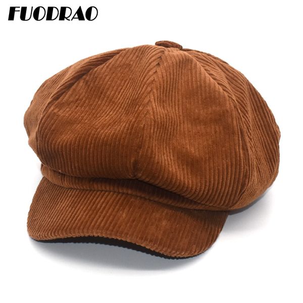 

stingy brim hats fuodrao octagonal women vintage beret hat autumn winter corduroy gorras planas casual sboy cap c10, Blue;gray