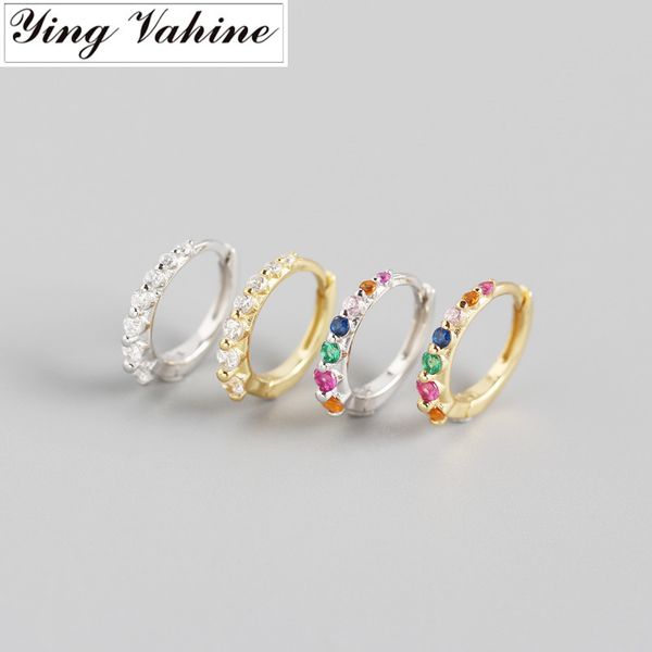 

hoop & huggie ying vahine 100% 925 sterling silver white coloured zircons round circle earrings for women, Golden;silver