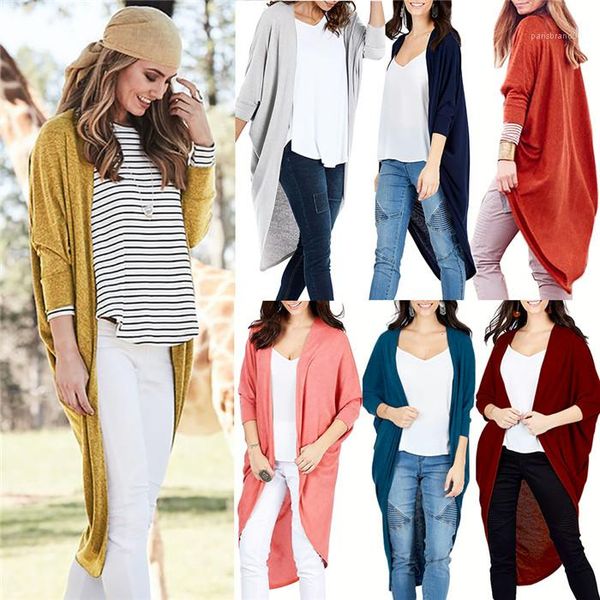 

solid color casual women knits clothing loose womens designer knits autumn v neck long sleeve cardigan long shawl, White