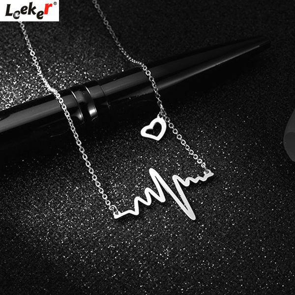 

leeker chic heartbeat pendant necklace rose gold silver color chain choker necklace for women jewelry 504 lk8
