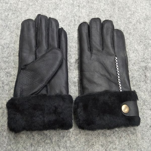 

five fingers gloves 100% pure sheepskin winter women real cashmere fur warm ladies full finger genuin with thicken glove, Blue;gray
