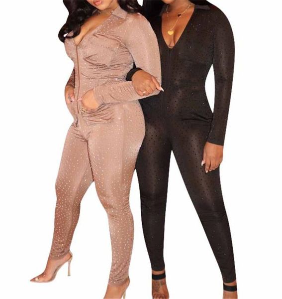 

women jumpsuits fashion polka dot panelled jumpsuits v-neck skinny long sleeve jumpsuit women designers clothes, Black;white