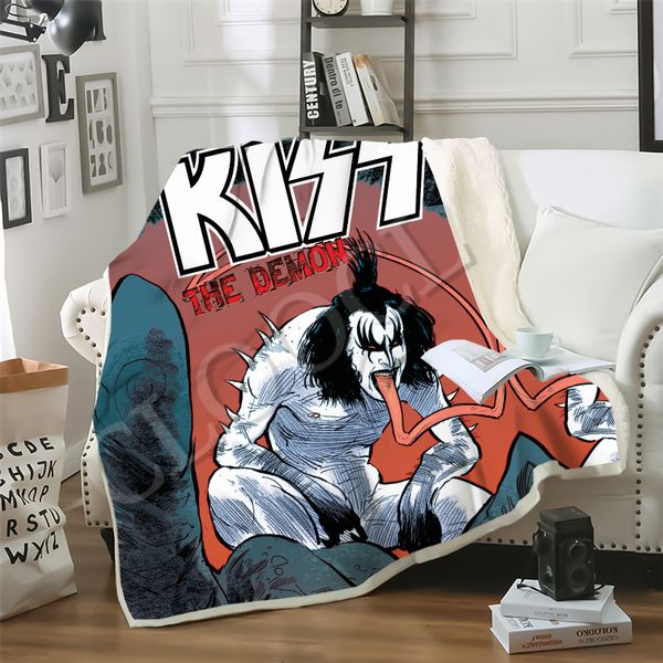 

cloocl new factory wholesale hip hop rock band kiss blankets 3d print double layer sherpa blanket on bed home textiles dreamlike style