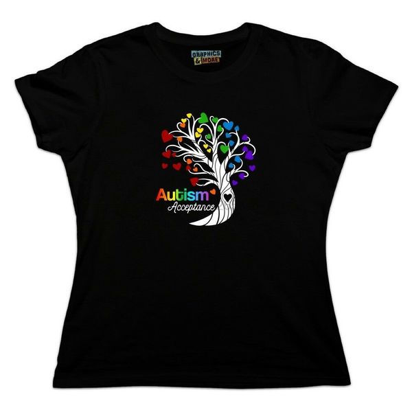 

autism acceptance tree of life with hearts women novelty t-shirt