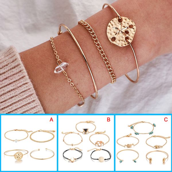 

ladies boho style bracelets vintage love moon alloy bracelets fashion simple set for women girls a66, Golden;silver