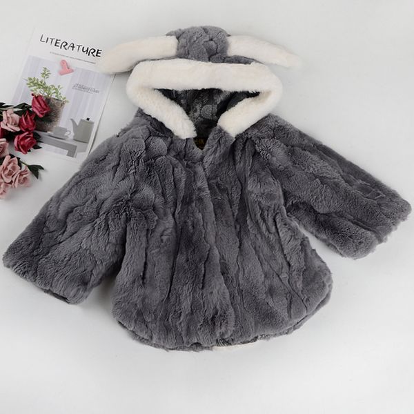 

2020 winter girls fur coat thick children natural fur kids jacket warm real coat ear hooded jackets clothes lz561, Blue;gray