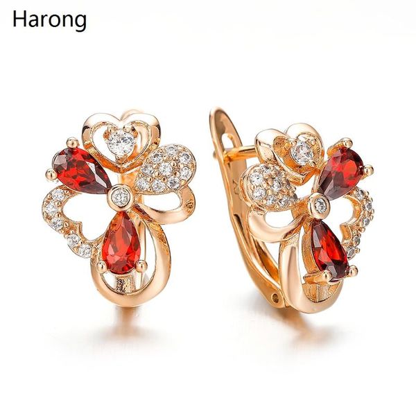 

stud red cubic zirconia earrings luxury female crystal zircon stone fashion jewelry wedding party accessories for woman gift, Golden;silver