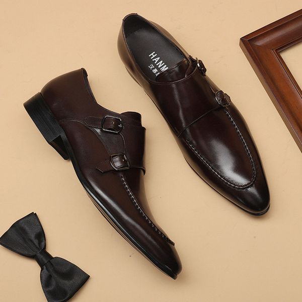

2020 summer men comfortable leather shoes business dress suit shoes men brand bullock genuine leather black slipon wedding mens