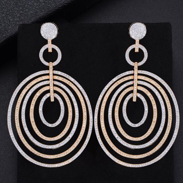 

dangle & chandelier godki circle luxury long earrings for women wedding cubic zirconia cz dubai bridal earring jewelry accessories2021, Silver