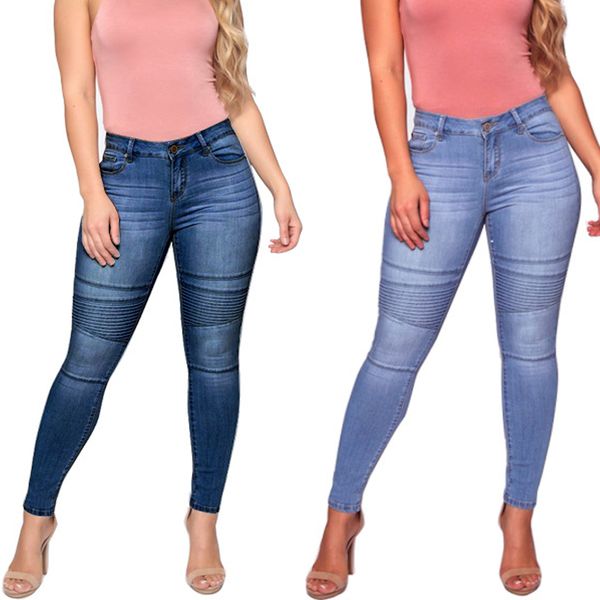 

plus size women's fashion jeans pencil pants high waist jeans elastic slim skinny pants for women 2020 new, Blue