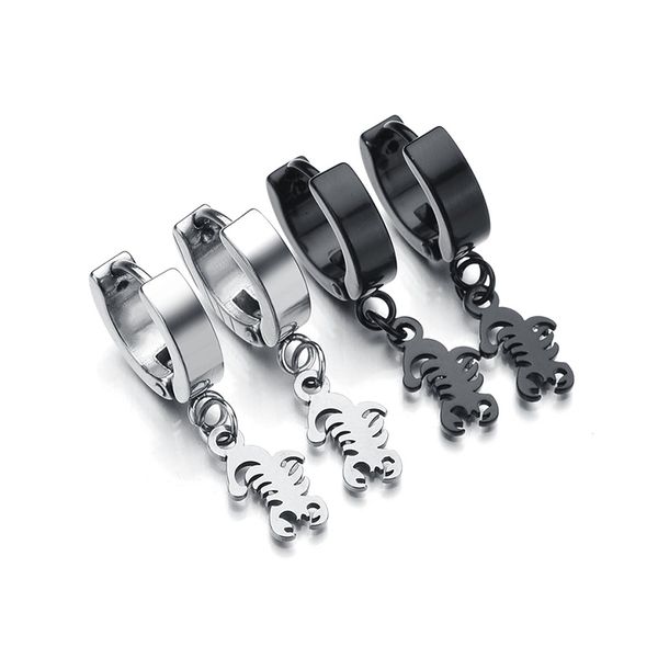 

hoop & huggie punk 3d black scorpion earrings for men personality silver color stainless steel small hoops women jewelry, Golden;silver