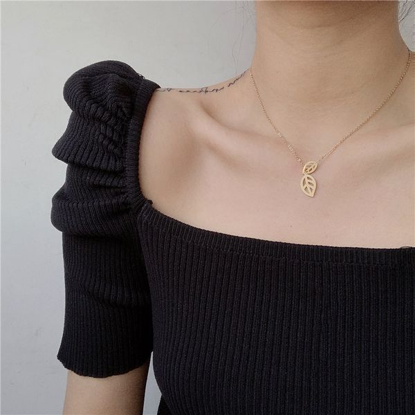

gold color hollow leaf pendant necklace stainless steel geometric rectangular fine chain necklace female jewelry weddings gifts, Silver