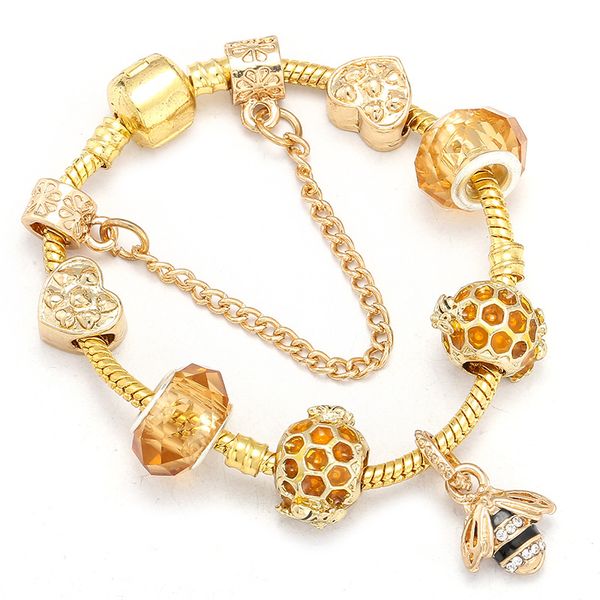 

charm bracelets the diy love honeycomb beaded bracelet small bee pendant jewelry simple and elegant accessories delicate, Golden;silver