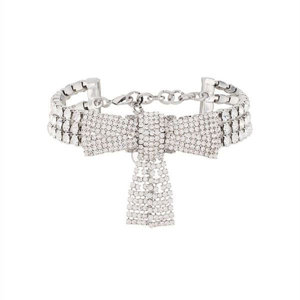 

shiny rhinestone bowknot women necklace charmning pendant chain chokers, Silver