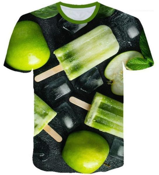 

crew neck pullover short sleeve womens clothing 3d digital printed womens tshirts loose personality food pattern womens tees fashion, White