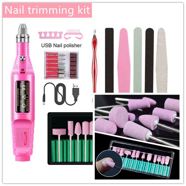 

nail art kits 23pcs/set of trimming kit usb polish pen sponge polishing electric polisher tools