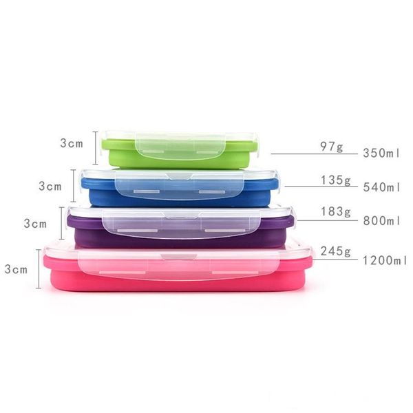 

4pcs lot silicone folding lunch box portable bowl 350ml 540ml 800ml 1200ml food container lunchbox outdoor food fresh box