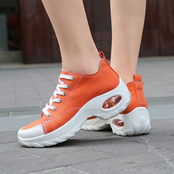 

women summer pumps chunky mid heels wedges plus size sneaker shoes woman canvas fabric lace up female mujer sapato, Black