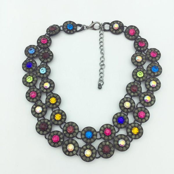 

punk layered vintage alloy choker necklace colored crystal collar statement metal coin flower necklace women banquet jewelry, Golden;silver