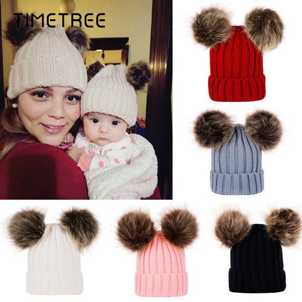 

warm winter parent-child warm hat beanies mother&child casual soft hats scarf wool knitted berets caps outdoor windproof hat&cap, Blue;gray