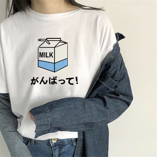 

kawaii clothing cute harajuku t-shirt milk white japan korean ganbatte ulzzang loose fit tee shirt