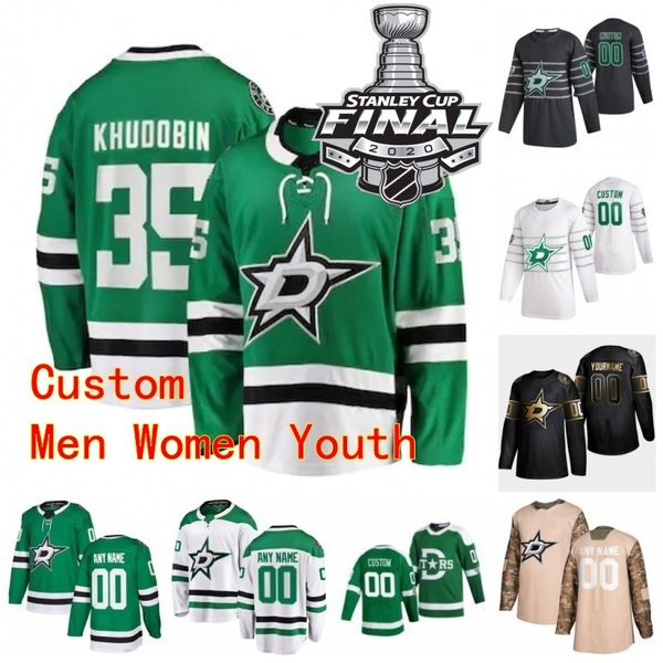 

custom 2020 dallas stars stanley cup final 15 blake comeau jerseys 35 anton khudobin 4 miro heiskanen 5 andrej sekera 11 andrew cogliano, Black;red