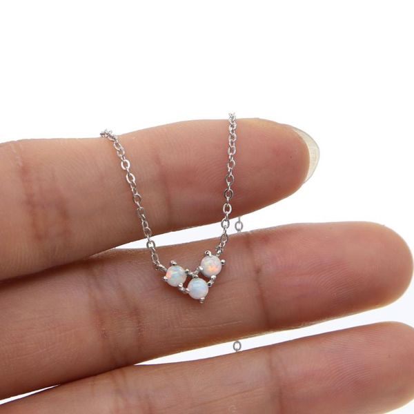 

925 серебряные 3шт огонь опал камень простой минимально тонкий ожерелье серебра цепи, Silver