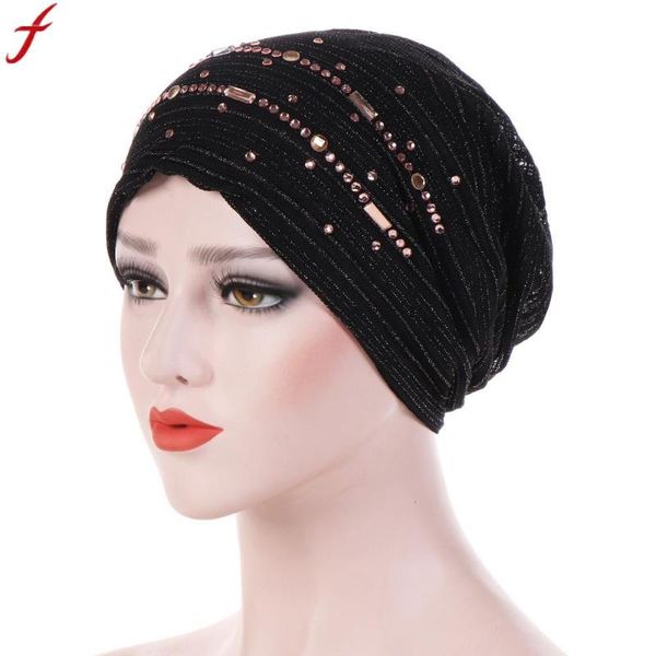 

women winter hats 2020 new fashion rhinestone india hat muslim ruffle cancer chemo beanie turban wrap cap gorros mujer invierno, Blue;gray