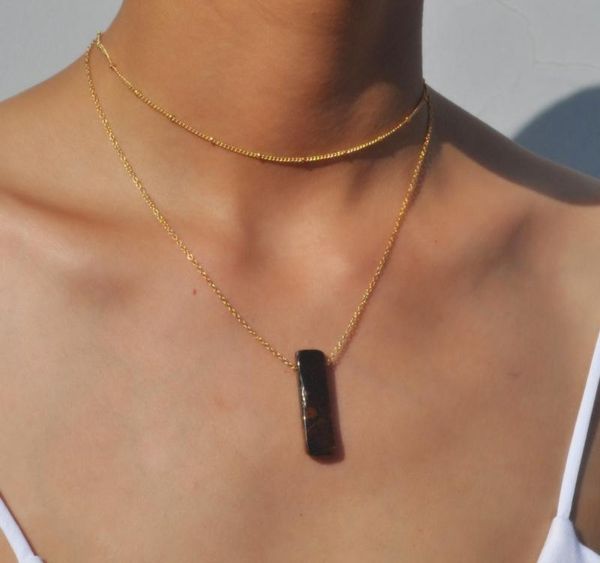 

natural stone pendant sweater chain women s fashion double layer clavicle chain pendant necklace003, Silver