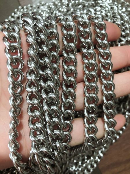 

lot 5meter in bulk heavy 9mm wide stainless steel shiny smooth cowboy link chain jewelry findings / marking chain diy clothes bag accesories, Silver