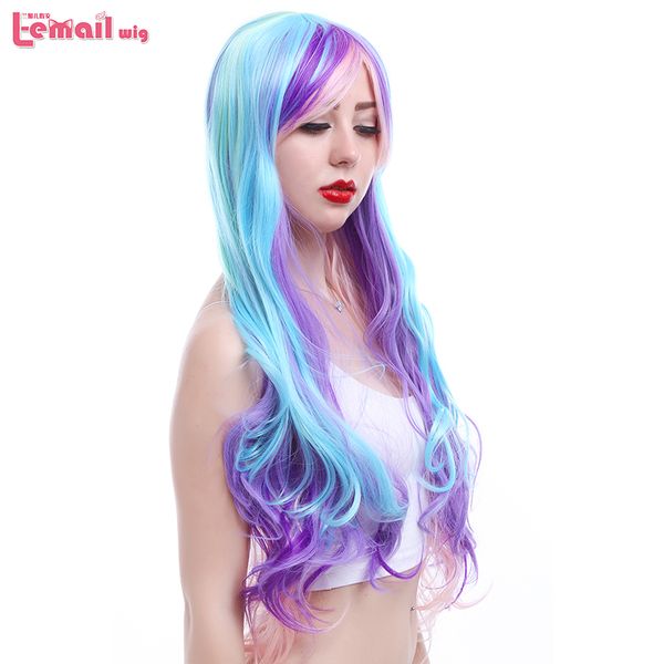 

synthetic wigs l-email wig purple blue mixed women cosplay 80cm/31.5inches long curly high temperature fiber hair perucas, Black