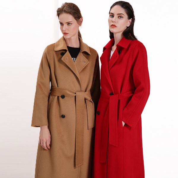 

long woolen blends cashmere coats for women 2020 autumn winter ladies jackets plus size overcoat double sided red coffee fashion, Black