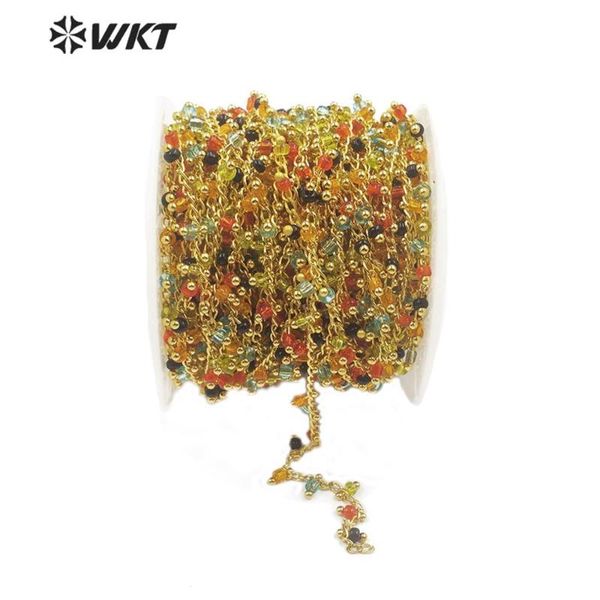 

wt-rbc128 new arrived natural stone chain 3mm mixed color beads chain with gold electroplated rosary for jewelry making, Silver