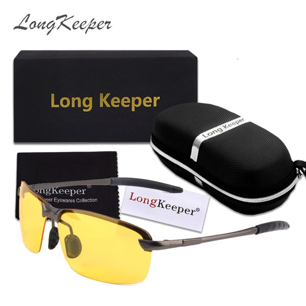 

longkeeper мужчины поляризованные очки ночные видения с футляром женщины rimless металлический каркас солнцезащитные очки мода вождения eyew, White;black