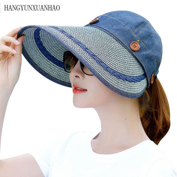 

wide brim hats sun hat ladies straw women large floppy summer beach a button cap for, Blue;gray