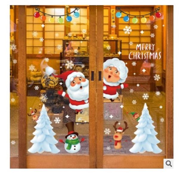 

2021 christmas decoration glass sticker window shop window decoration santa claus snowflake decoration pendant sticker 006
