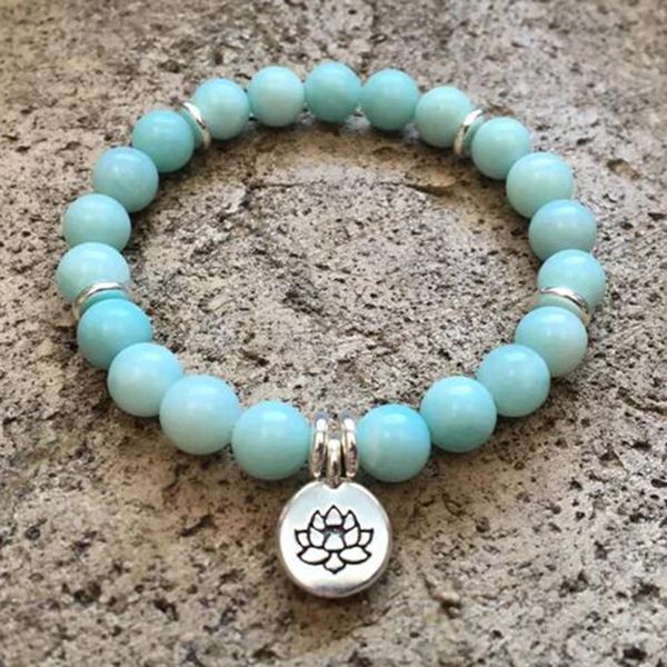 

tennis buddha charm yoga mala jewelry meditation bohemian boho gypsy grade a amazonite lotus japa bracelet, Golden;silver