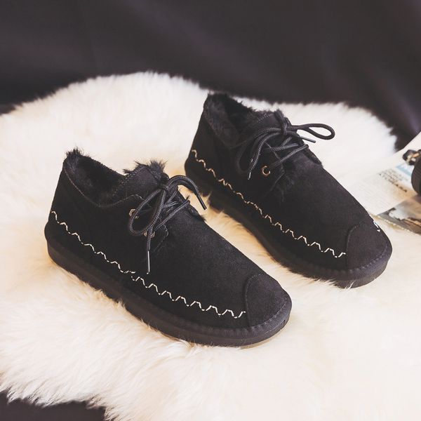 

swonco women's shoes t new 2020 thick snow boots fashion wild low to help flat cotton shoes women's non-slip warm, Black