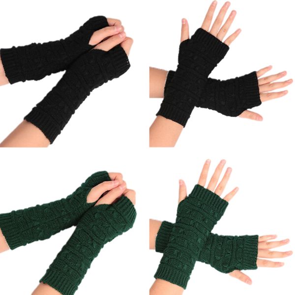 

new autumn women button knitted mitten long gloves wool arm warmers winter mangas fingerless gloves guantes tactical, Blue;gray