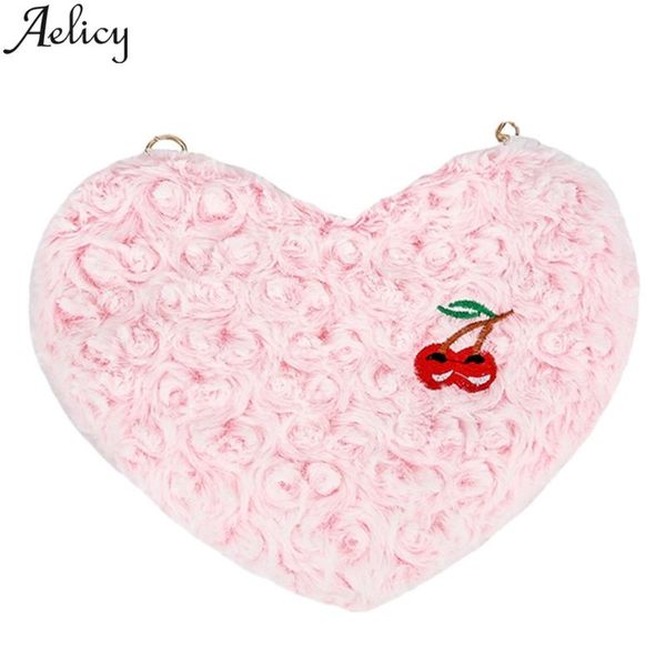

aelicy fashion trend cute heart-shaped solid color plush shoulder messenger bags ladies casual mobile phone bag for women tote