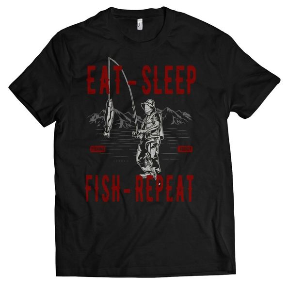 

fisherman t-shirt man eat sleep fish repeat fishing peach fischer2020 new 100% cotton funny o neck cartoon t shirts