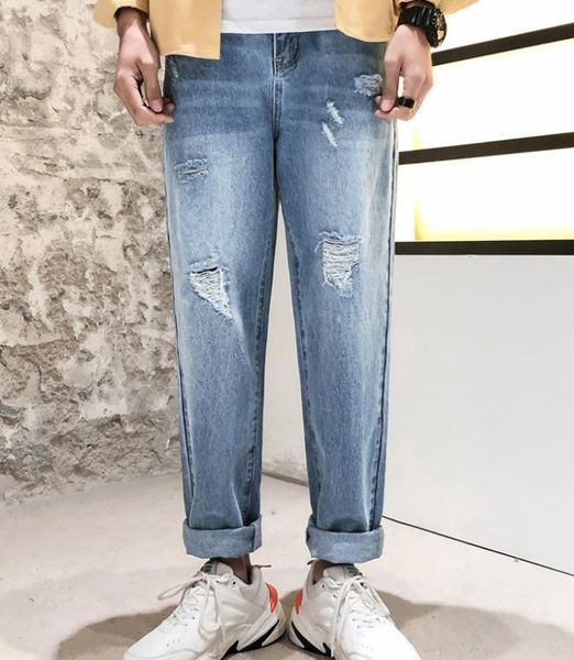 

2020 new spring autumn casual jeans men distressed jeans mens pants 9071, Blue