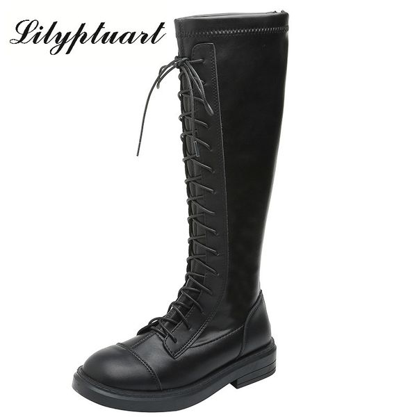 

2020 fall/winter fashion stretch boots women's straps but knee-high tube large size fat legs are thin high-end high-end boots, Black